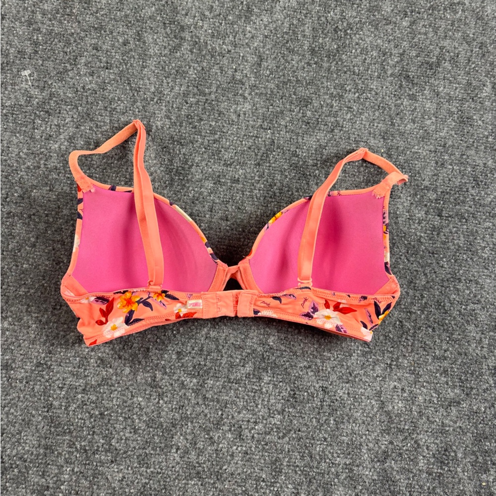 PINK Victoria’s Secret Peach Floral Wear Everywhere T-Shirt lightly lined 32C - Picture 2 of 5